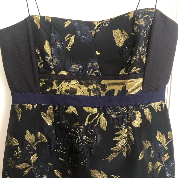 Elie Tahari Orital Jacquard Navy Metallic Gold Floral Cocktail Dress 8 US/ 12UK - Picture 3 of 11